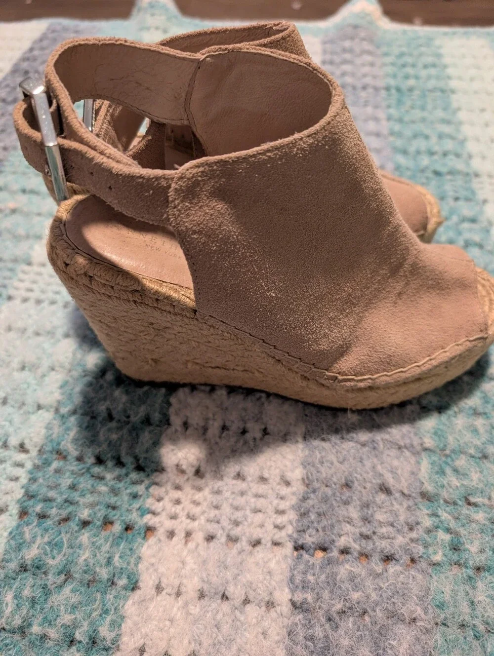 Kenneth Cole Olivia Taupe Espadrille Wedge Sandals with Ankle Strap Size 8